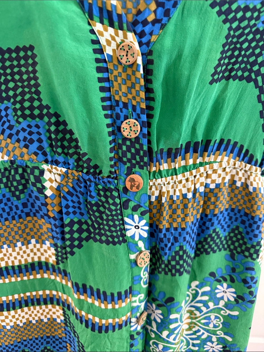 Moulinette Soeurs Green and Blue Printed Button-Front Dress - Picture 4 of 9